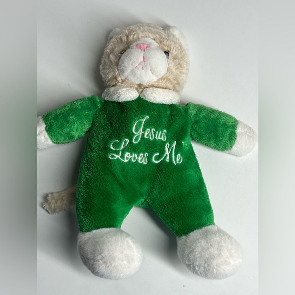 Dan Dee  plush Jesus Loves Me Blue Teddy Baby's First Soft Toy Green Tan 11”